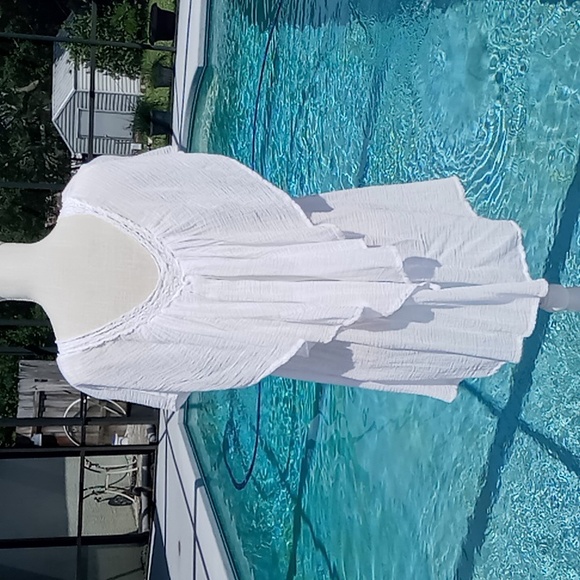 Rip Curl Ladies White Gauze Beach Cover Up/ Top Size Large Lace V-Neck - Picture 5 of 13